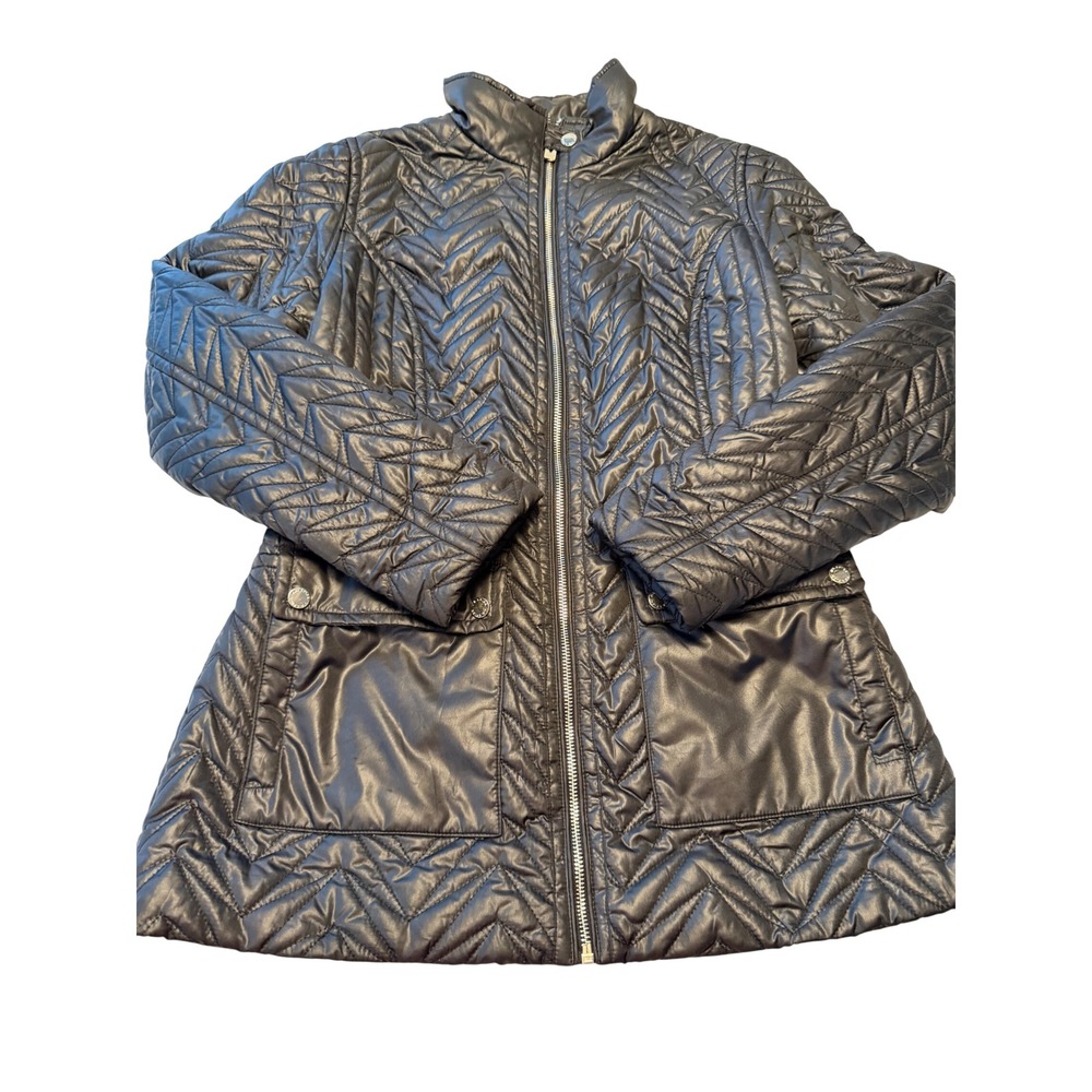 Via Spiga Women Black Chevron Quilted Full Zip Puffer Jacket Size S 62242V